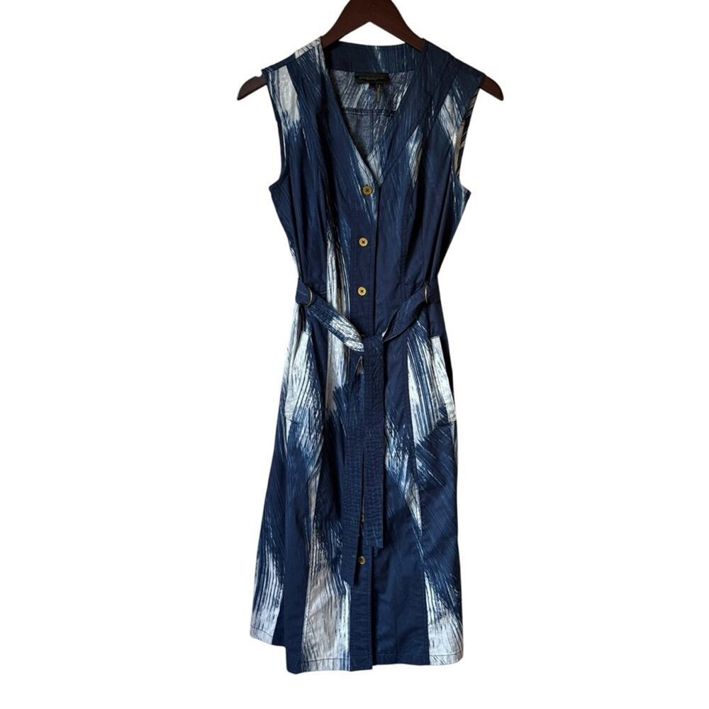Donna Karan Belted Brush Stroke Print Dress Size XS NWT